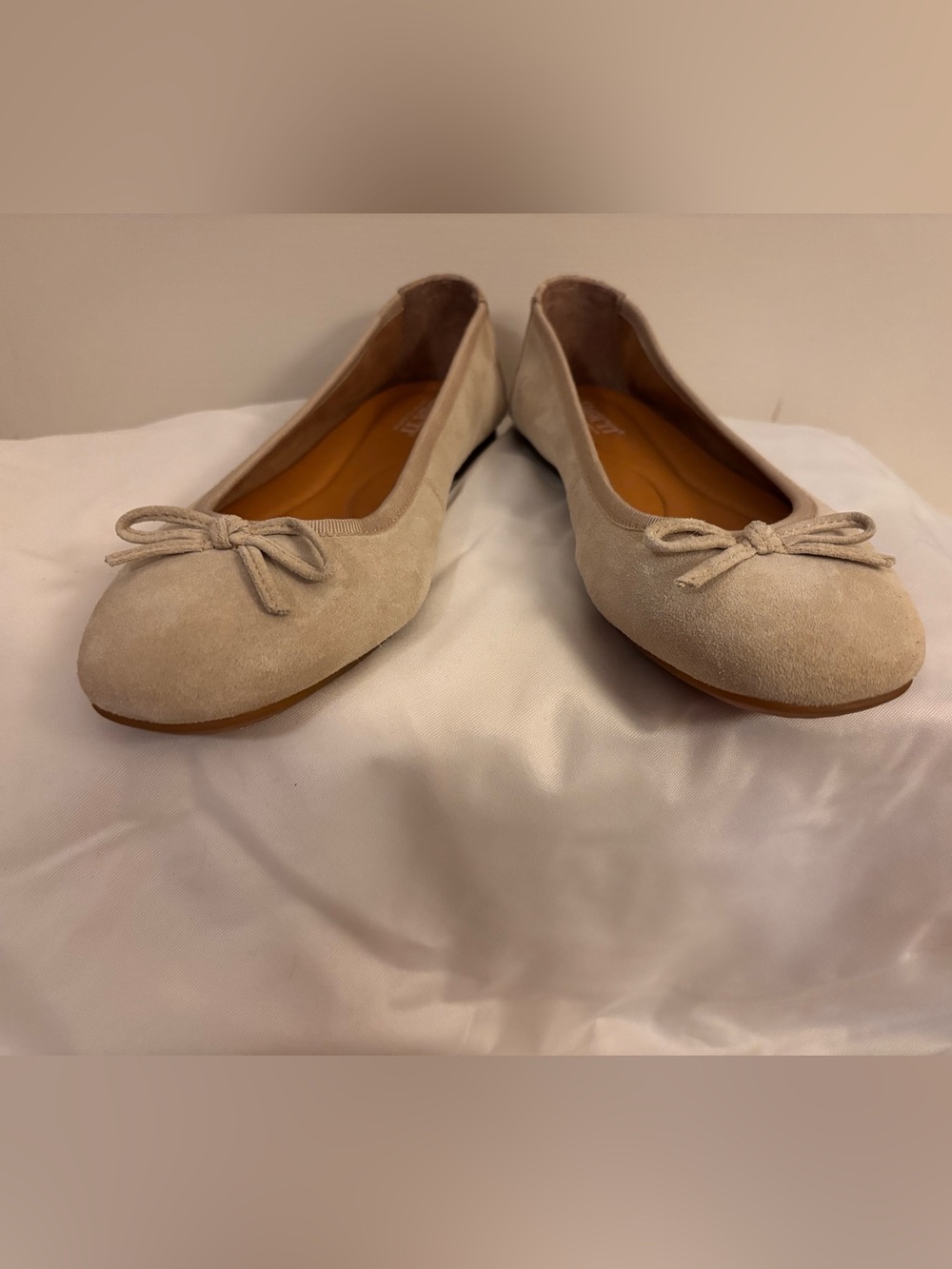 Born Beige Leather Ballet Flats with Bow Accent